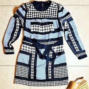 Geometric Patterned Dress in Blue and Black